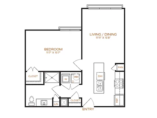 Floor plan 1 Bed, 1 Bath D (80% Income Restricted)
