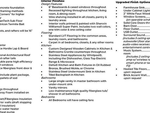 Standard Features and Finishes
