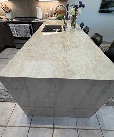 Detail of kitchen countertops and backsplash.