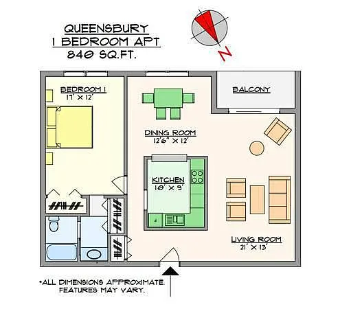 Floor plan 1 Bedroom Available Now
