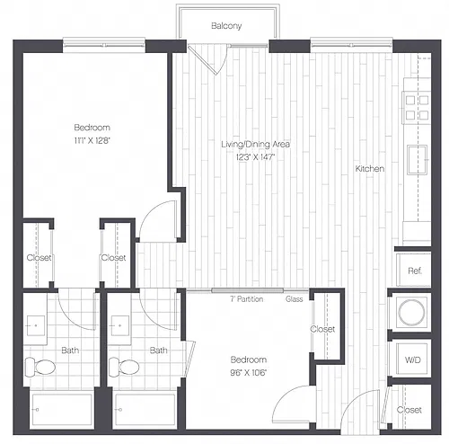 Floor plan 2 Bed/2 Bath-2A