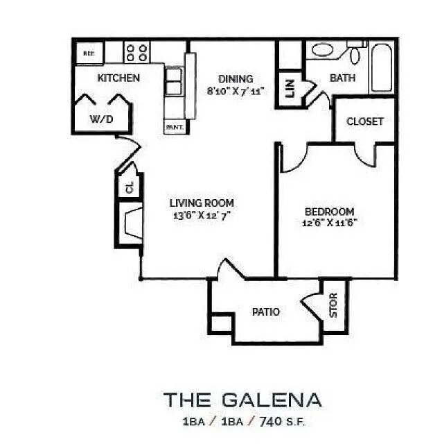 Floor plan 1x1 740 sq ft