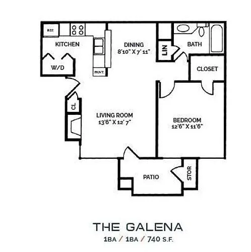 Floor plan 1x1 740 sq ft