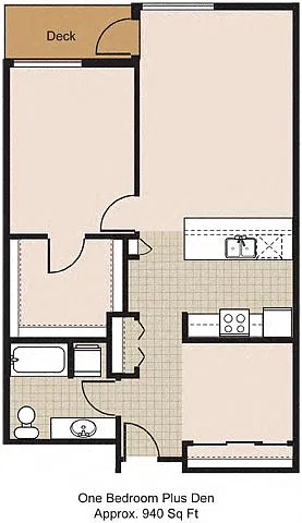 Floor plan 525 One Bedroom + Den