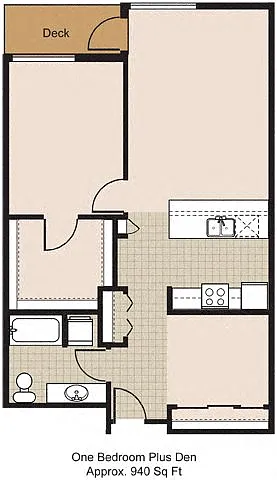 Floor plan 525 One Bedroom + Den