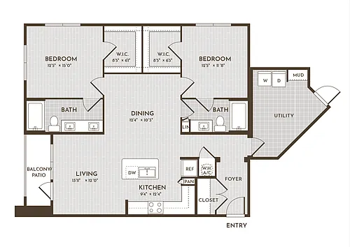 Floor plan 2BR 2BA (1322 SF)