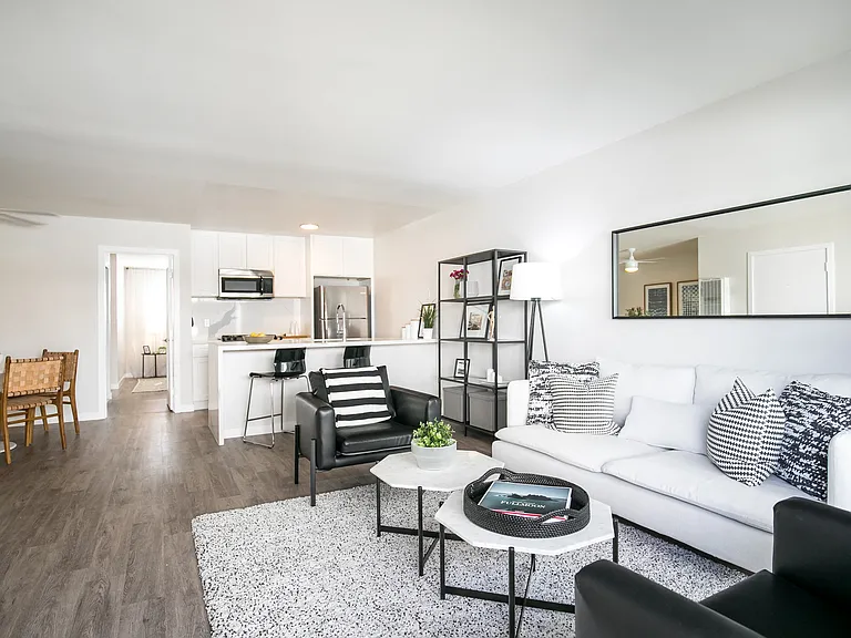 Park View on Yukon fully furnished living room and kitchen