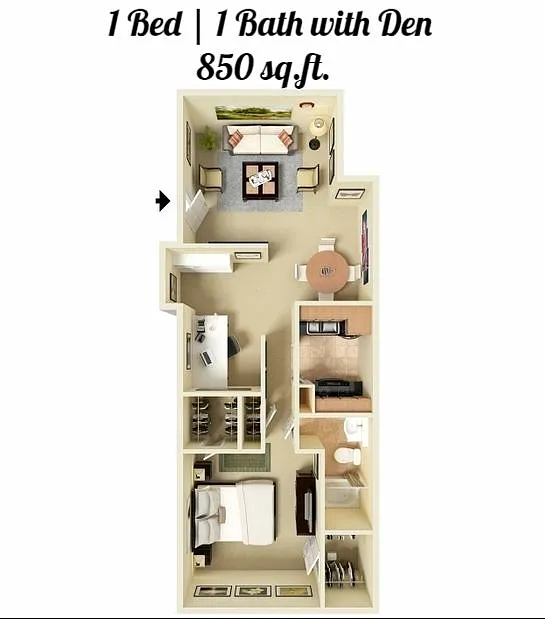 Floor plan 1 Bed 1 Bath w/ Den
