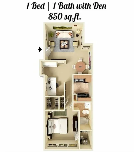 Floor plan 1 Bed 1 Bath w/ Den