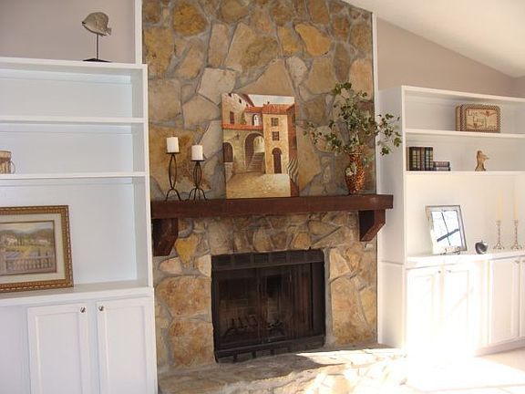 New built-in bookcases, gas fireplace