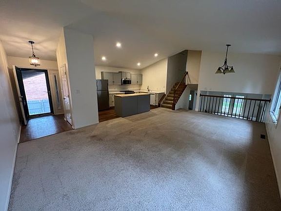 Open living, dining area