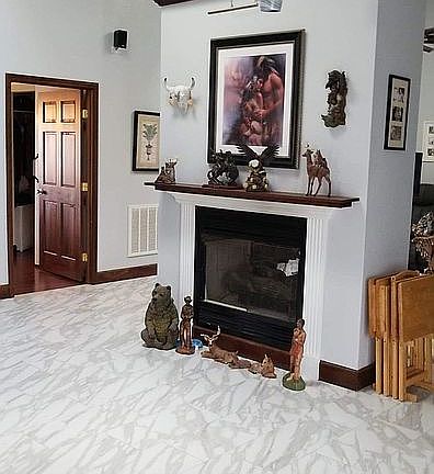 Dual sided fireplace.