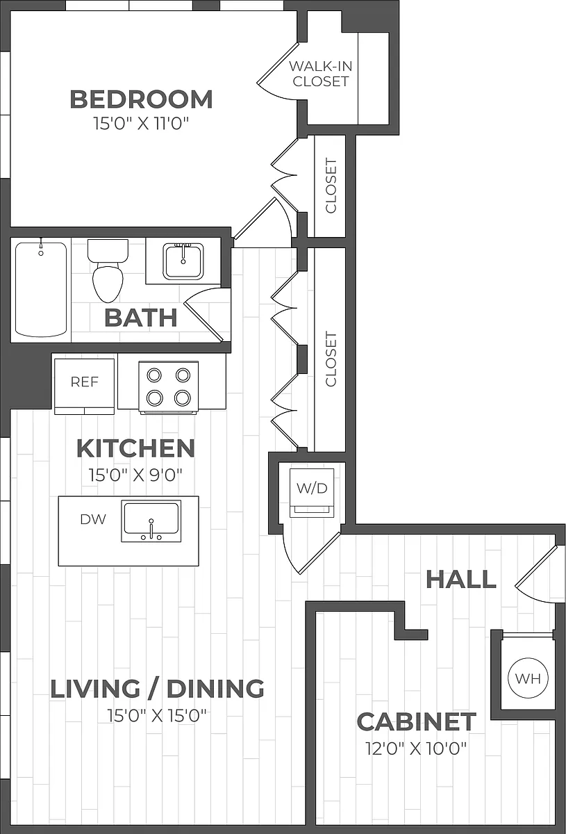 Floor plan 1 Bed/1 Bath Den-1K