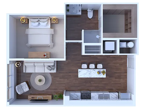 Floor plan 1 Bedroom/1 Bathroom - C3