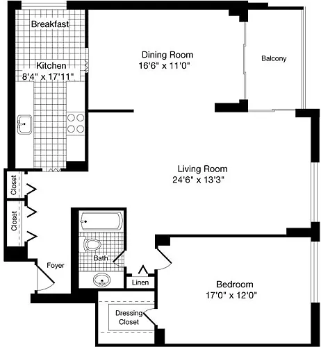 Floor plan 1 Bedroom EE