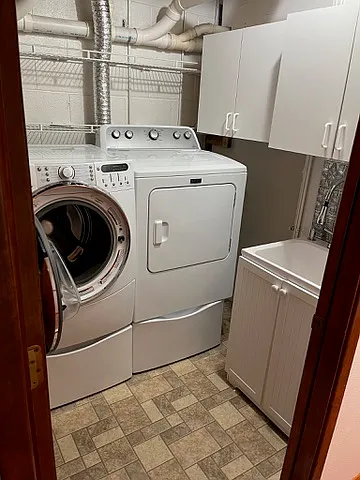 basement laundry. hookups available on 1st floor by half bath and door to garage