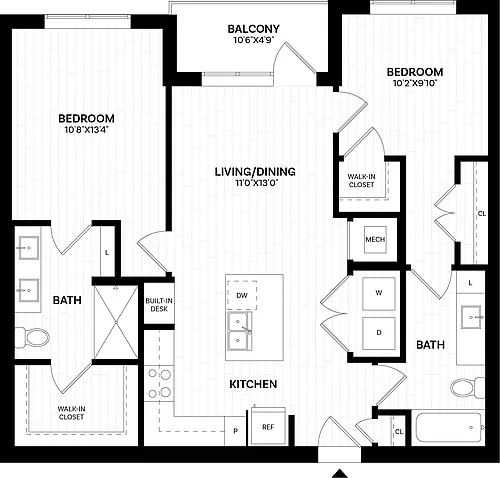 Floor plan 2 Bed/2 Bath-B1