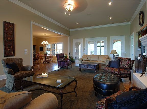 Great Room with limestone fireplace