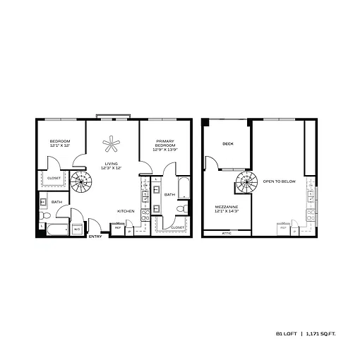 Floor plan 2BR/2BA B1 LOFT