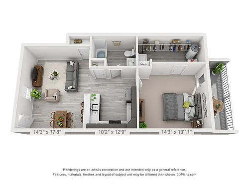 Floor plan 1 Bedroom First Level - 760sf