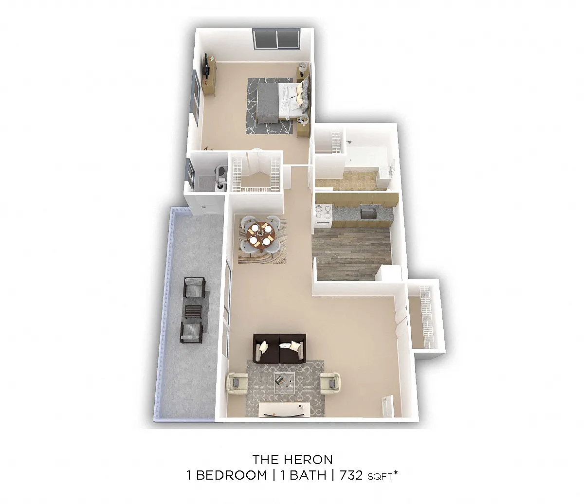 Floor plan One Bedroom - 732 sqft