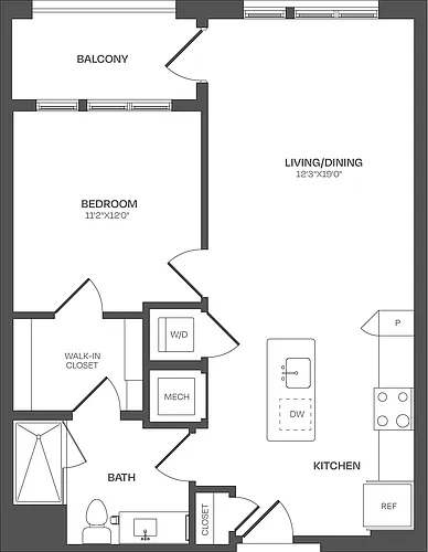 Floor plan 1 Bed/1 Bath-A19