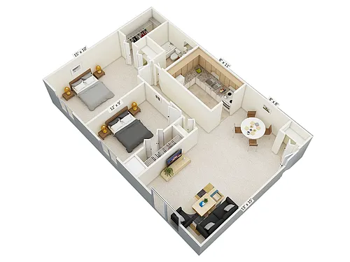 Floor plan Two Bedroom One Bath Shenandoah Balcony Style