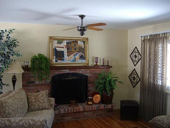 Wood burning fire-place in the open lounge.