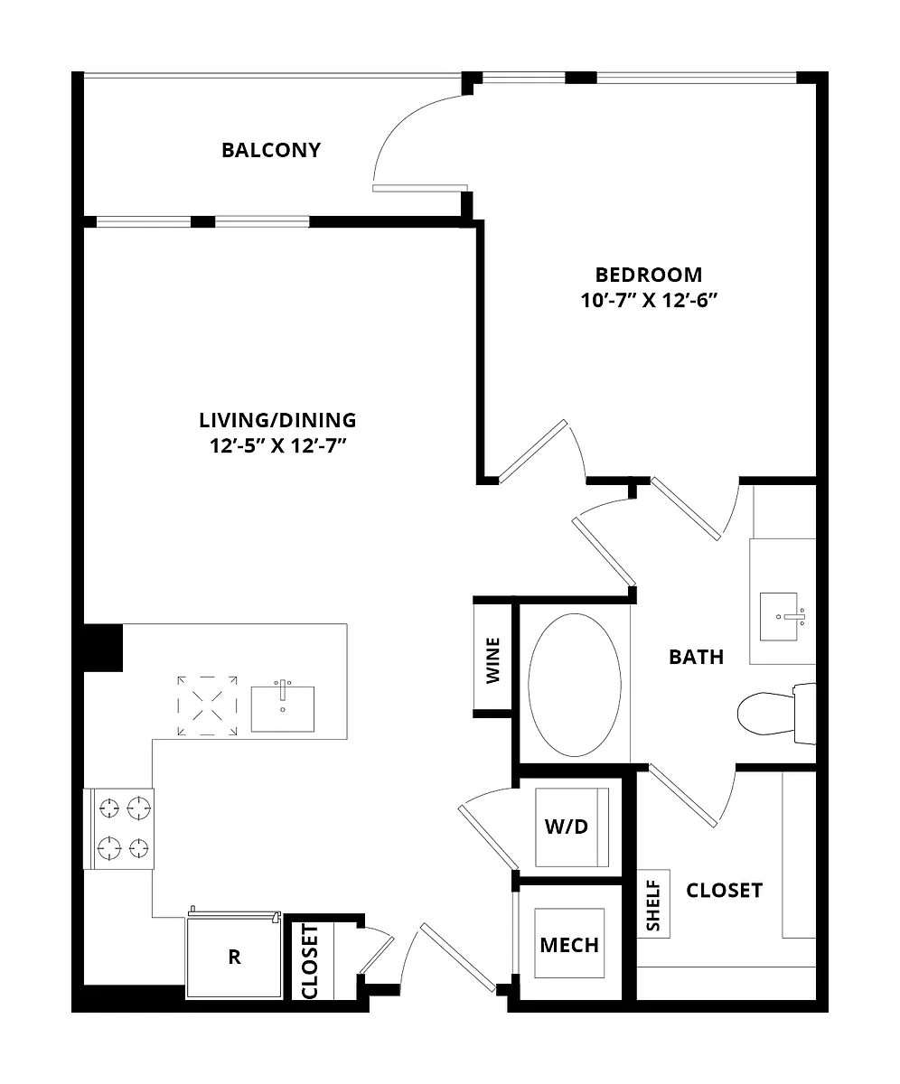 Floor plan 1 Bed/1 Bath-Dominion