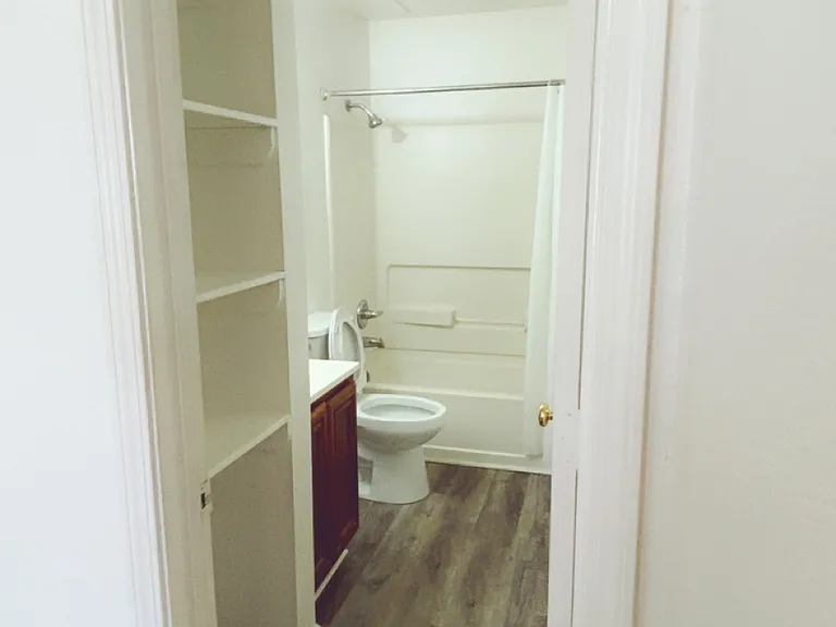 1 bedroom unit: Bathroom features LVP flooring.