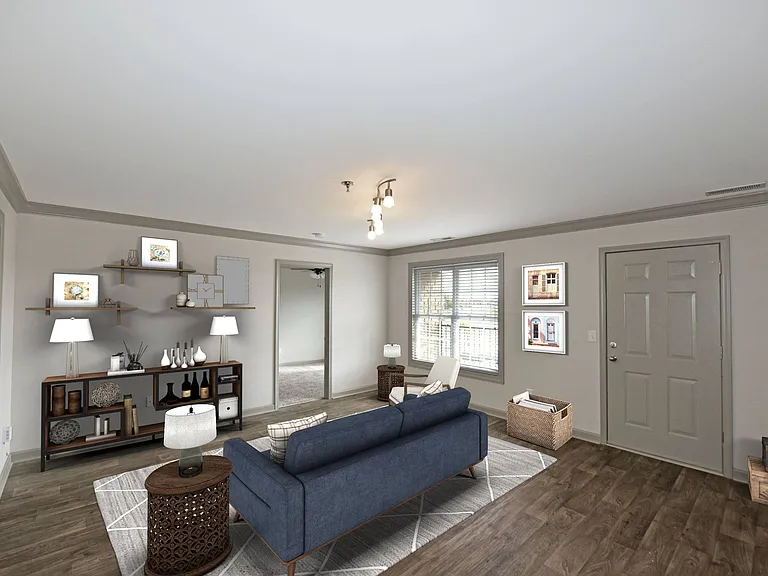 Living Room with Hardwood Style Flooring