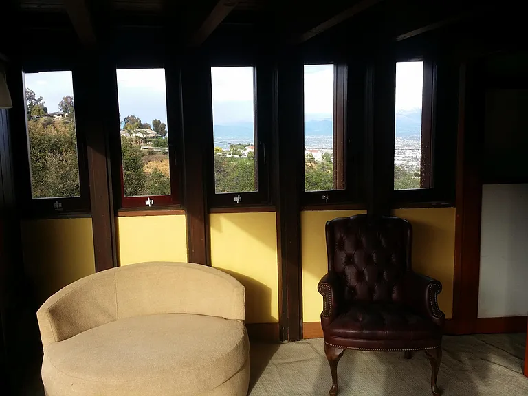 San Gabriel Mountains with snow and entire valley below. New kitchenette installed on this wall.
