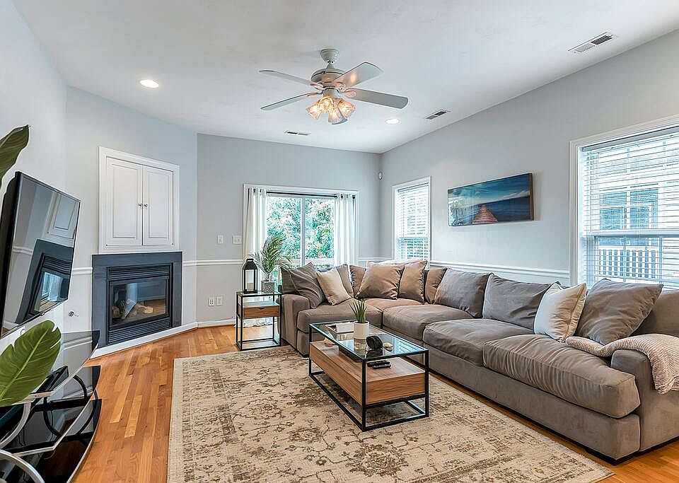 Enjoy sitting by the cozy fireplace in the cooler months