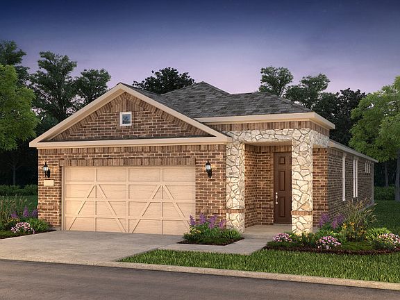 The Hallmark, a one-story home with 2-car garage, shown with Home Exterior LS201