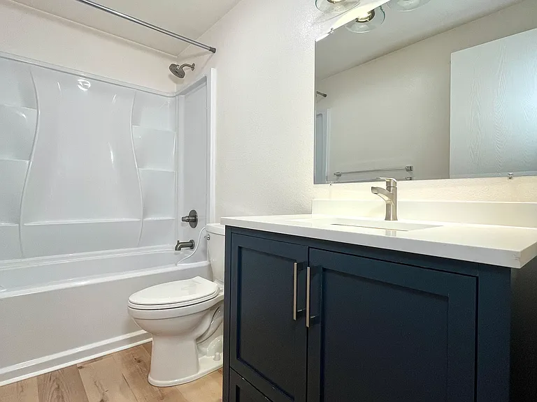Second bathroom with shower-tub.