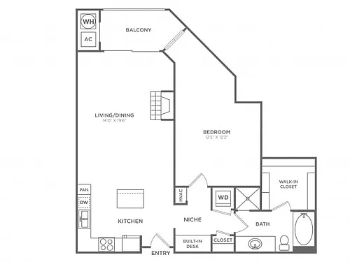 Floor plan 1 Bedroom 1 Bath (914 SF)
