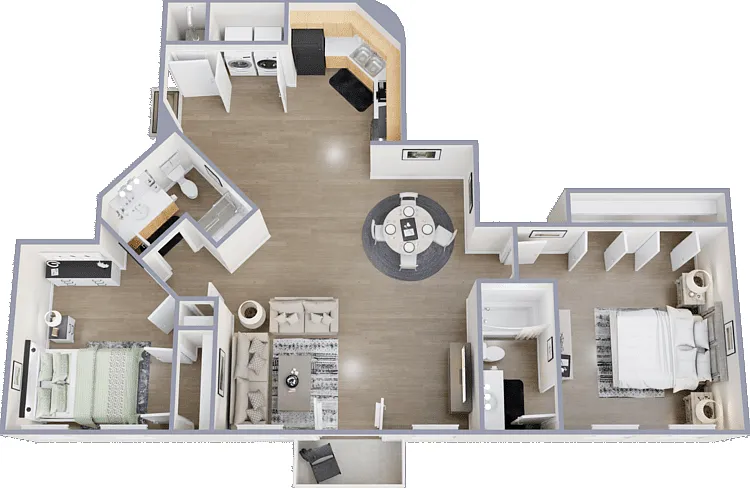 2 Bed 2 Bath G Floorplan Diagram