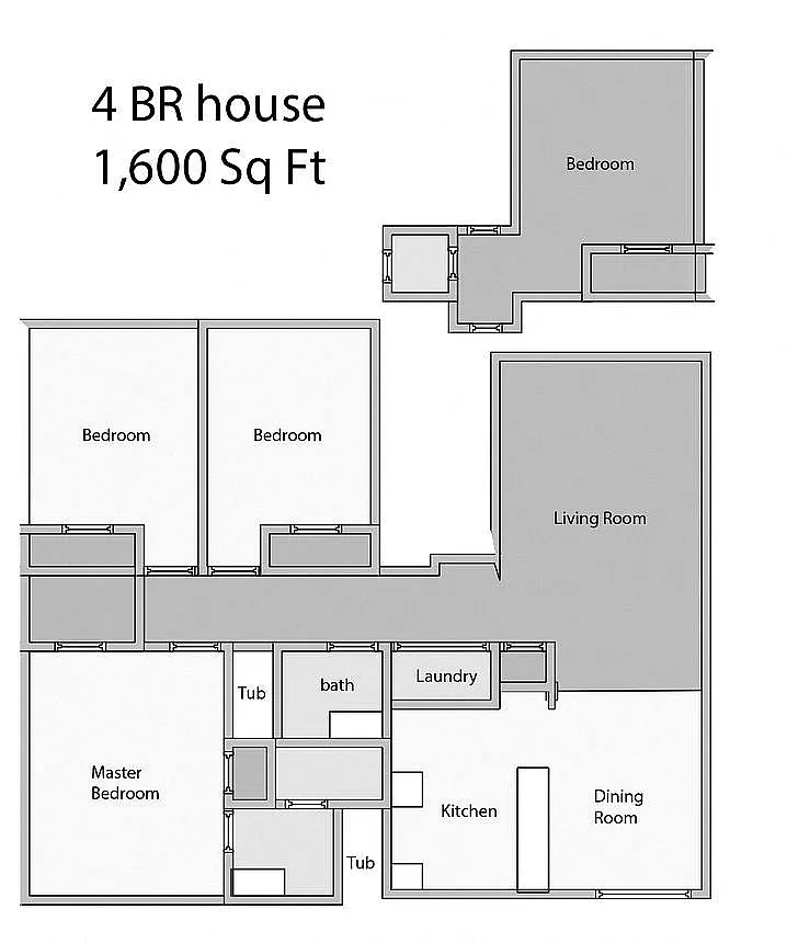 Floor plan 4 Bedrooms, 2 Baths