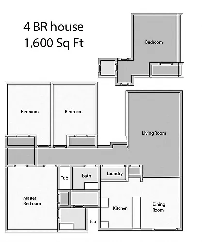Floor plan 4 Bedrooms, 2 Baths