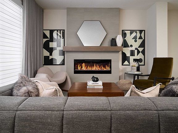 A photo of the great room of the Carlisle 2 show home in Calgary by Brookfield Residential