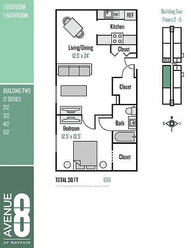 Floor plan 12 Series 1 Bedroom / 1 Bath