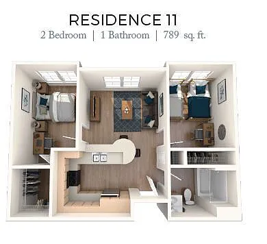 Floor plan 2BD, 1BTH Y