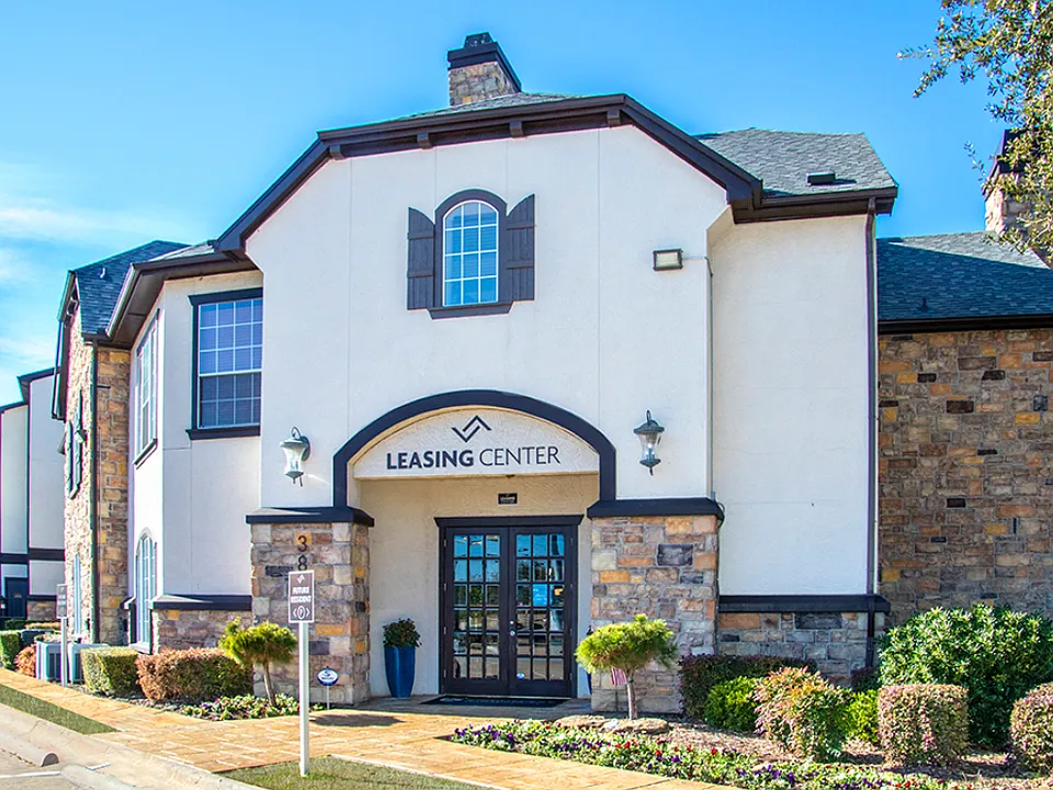 Leasing Center exterior showcasing classic architectural design and welcoming entry