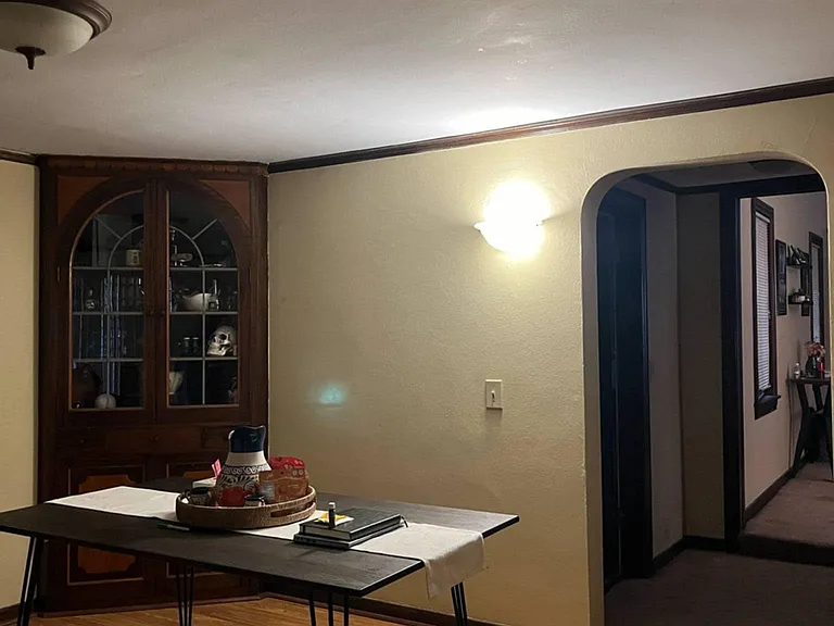 Current flooring; built-ins in the dining room
