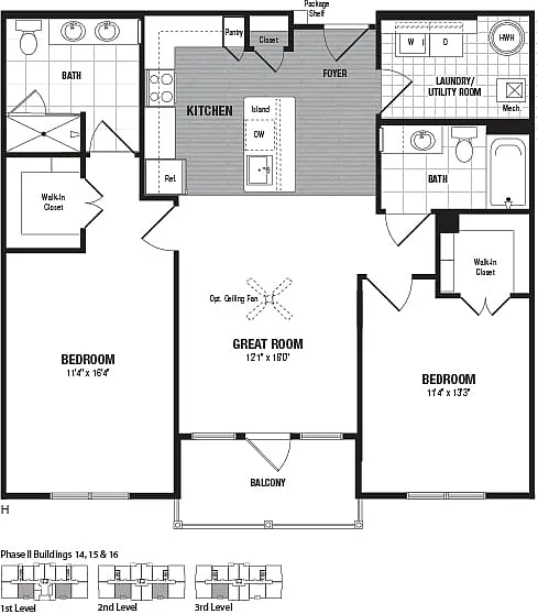 Floor plan 2 Bed 2 Bath-H