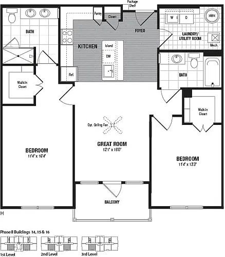 Floor plan 2 Bed 2 Bath-H