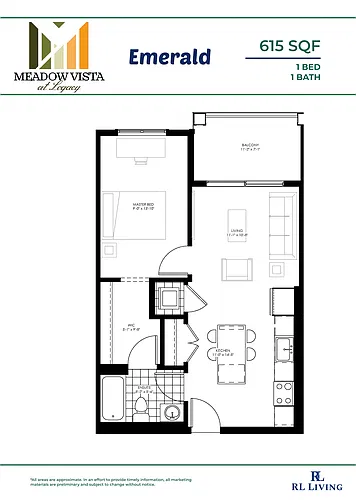 Floor plan Emerald 1 Bed 1 Bath 4