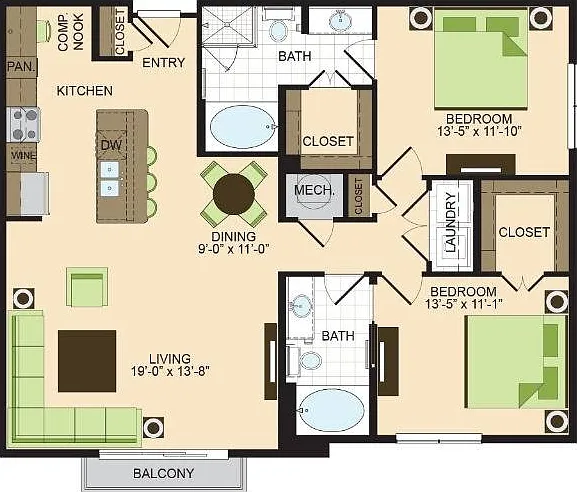B1 | 2 bed 2 bath | 1249 sq ft B1 | 2 bed 2 bath | 1249 sq ft