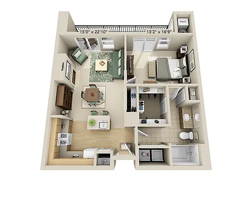 Floor plan One Bedroom A1J