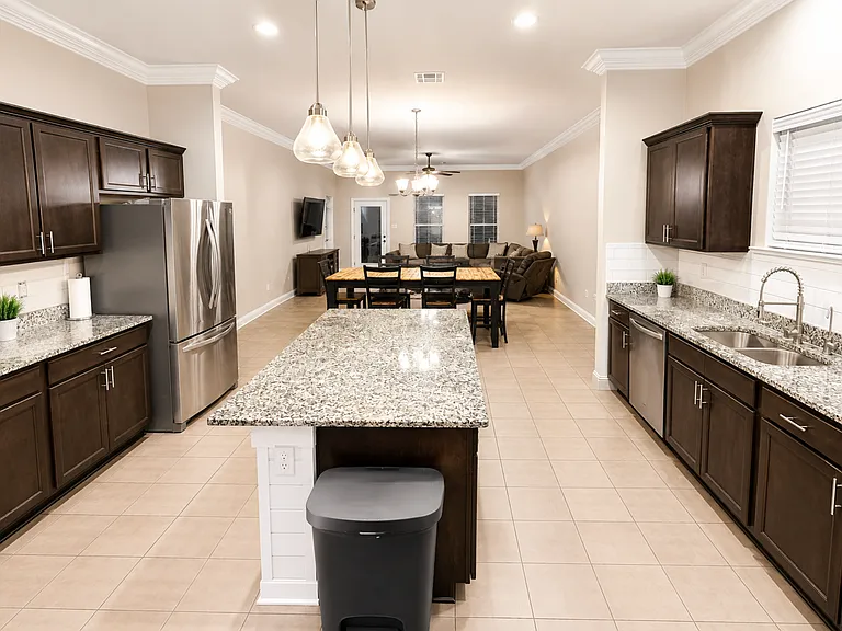 Kitchen, dining, living room